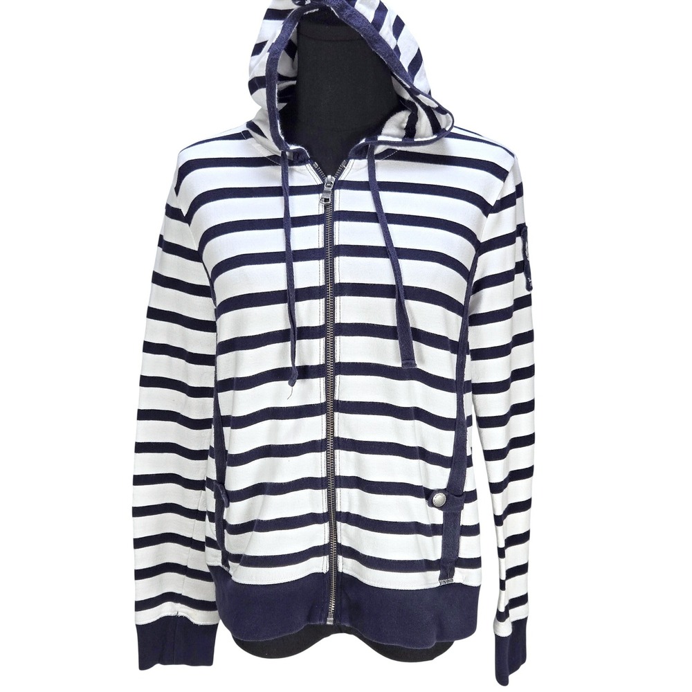 Women's Lauren Ralph Lauren Medium Navy Striped Nautical Zip Up Hoodie Heritage
